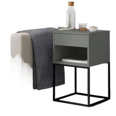 Imagem de Mesa de Cabeceira Base de Aço Industrial 1 Gaveta Corrediça Telescópica e Nicho (Cinza/Pé Preto)