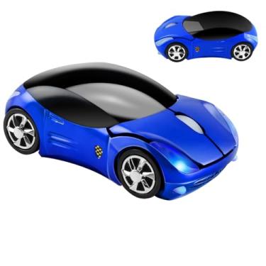 Imagem de Mouse colorido 3D em forma de carro esportivo 2,4 GHz mouse sem fio 1600DPI 3 botões mouse óptico ergonômico para jogos com receptor USB para PC, laptop (azul)