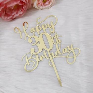 Imagem de Ruscalin Happy 30th Birthday Cake Topper，Mirrored Gold Acrylic Birthday Topper for Cheers to 30 Years Birthday/Anniversary Party Decoration Ideas, Perfect Keepsake for your family and friends(30th)