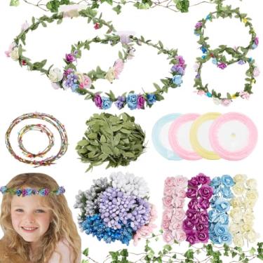 Imagem de INFUNLY 125 pçs/conjunto de coroa de flores faça você mesmo, faça suas próprias coroas florais, guirlanda de flores falsas feita à mão, guirlanda de flores falsas para pendurar na porta, guirlanda