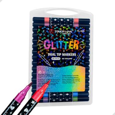 Imagem de Estojo de Canetas Glitter Ponta Dupla | Marcadores para Scrapbook, Lettering, Desenho e Bullet Journal | Cores Vibrantes com Brilho Exclusivo | Kits 12, 36 ou 48 Papelaria Fofa (48)