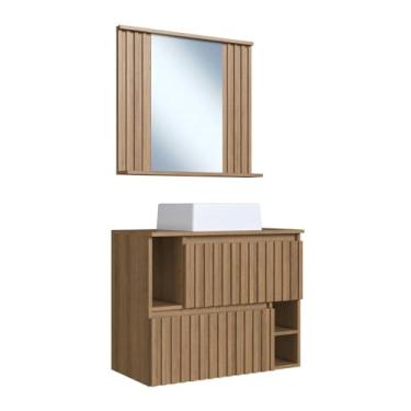 Imagem de Gabinete de Banheiro Suspenso 75cm com Cuba e Espelheira Mel Ripado Luiza Cj1000 - Faema Móveis