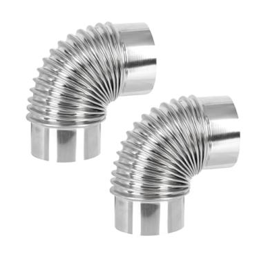 Imagem de Tubos de fogão de 90 graus, tubo de chaminé de aço inoxidável de 6 cm, tubo de extensão de cotovelo de fogão, fita de alumínio para acessórios de barraca de acampamento ao ar livre