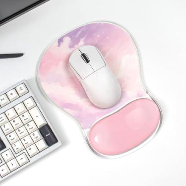 Imagem de Mouse pad com descanso de pulso em gel, suporte ergonômico de pulso para laptop, mouse para alívio da dor para escritório ou jogos (nuvem rosa)