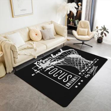 Imagem de Erosebridal Tapete de basquete para meninos tapete de jogos preto 3x5 gol de aro com citação motivada sem falhas tapetes para quarto para crianças homens, tapete de sala de estar esportivo