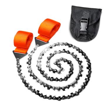 Imagem de Serra portátil de 61 cm para motosserra de bolso, serra manual dobrável, corrente de sobrevivência com dentes bidirecionais para corte de madeira, acampamento, caça, trabalho de jardim, sobrevivência de campo, emergência ao ar livre com bolsa