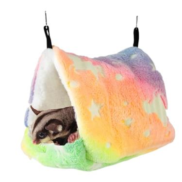 Imagem de Copfeu Rede de algodão para porquinho-da-índia para ratos, ninho de hamster colorido, gaiola de esconderijo quente para animais pequenos, papagaio, furão (colorido, GG)