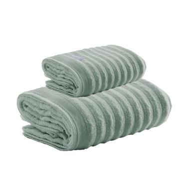 Imagem de Kit Toalha de Banho e Rosto Aura 100% Algodão, Fio Penteado, Alta Absorção e Maciez, Gramatura 520g/m² e 500g/m², Design Sofisticado, Toque Suave, Ideal para Casa e Hotel - Altihaus (Verde Água)