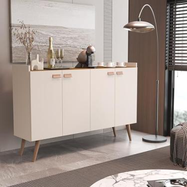 Imagem de Aparador Buffet Zeus 4 Portas Retrô Cantinho do Café Bar Sala Design Vintage com Pés Palito, Para Sala de Estar e Jantar (OffWhite-Nature)