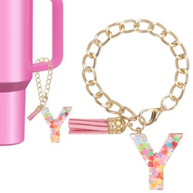 Imagem de Berloque de letras para copo Stanley, lindo pingente inicial Y acessórios para chaveiro Stanley Tumbler Handle chaveiro personalizado para mulheres, rosa