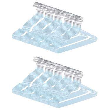 Imagem de gofuch Cabides de metal ultrafinos, pacote com 100 cabides antiderrapantes revestidos de PVC que economizam espaço para armário, 40,6 cm de largura para ternos, vestidos, jaquetas (azul)