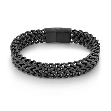 Imagem de Oskani Pulseira masculina de corrente de aço inoxidável para homens, pulseiras de elos cubanos, tamanho 8,66" (22 cm) serve em tamanhos de pulso (17,3-18,5 cm), 22cm/8.66", Aço inoxidável, Sem Pedra