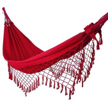 Imagem de Rede de Dormir Casal Gigante 3,50m 100% Algodão Reforçada – Rede de Descanso Preço de Fábrica para Varanda e Jardim(VERMELHA-REDE)