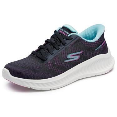 Imagem de Skechers Tênis feminino Go Walk Now Hands Free Slip-ins, Preto/roxo, 6.5 Wide