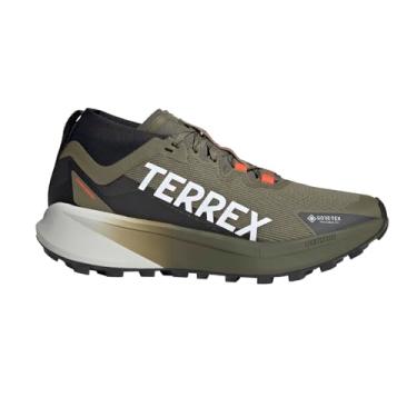 Imagem de adidas Tênis de corrida masculino Terrex Agravic Gore-tex Trail, Olive Strata/branco/laranja semiimpacto, 38