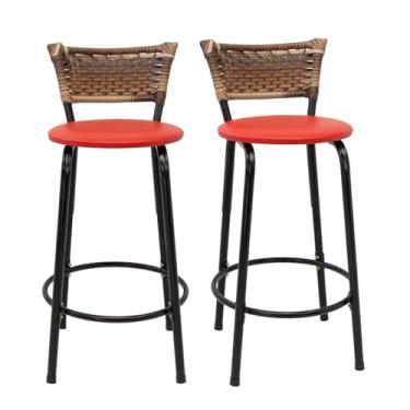 Imagem de Kit com 2 Banquetas 60cm Estrutura Preta Encosto Cappuccino Ideal Para Balcão Bancada Área de Lazer Cozinha Bar Lanchonete Piscina (Assento Vermelho)