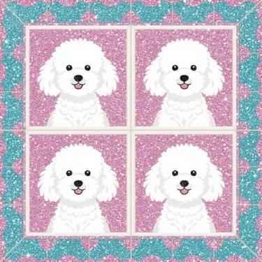 Imagem de HOMETITUTE 10 peças 12 x 12 polegadas rosa bichon frise azulejos de piso com estampa de cachorro descascar e colar adesivos removíveis de vinil DIY para cozinha, banheiro, sala de estar, entrada