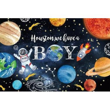 Imagem de ZJRBJB Pano de fundo Houston We Have a Boy 3 x 2,4 m decoração chá de bebê festa espaço sideral foguete astronauta planetas estrela sistema solar fundo festa aniversário faixa tecido poliéster