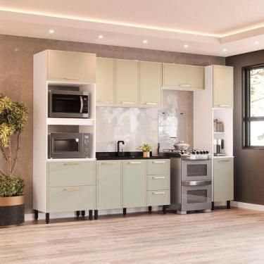 Imagem de Cozinha Modulada 5 Peças sem Pia Amara Politorno Móveis, Branco Verde