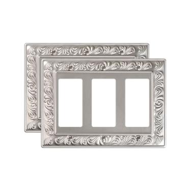Imagem de TREEWELL Pacote com 2 placas decorativas triplas, placas decorativas para interruptores e tampas de tomada, 3 placas de parede de metal níquel acetinado resistente à corrosão