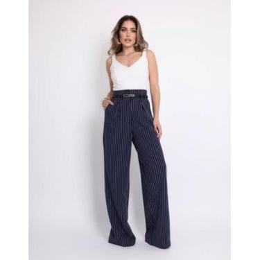Imagem de Calça Alfaiataria Feminina Pantalona Listrada Wide Leg Aerolook - Mala