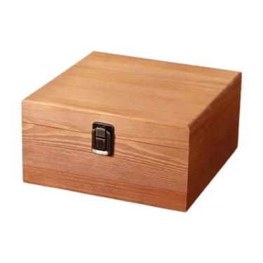 Imagem de UGPLM Caixa organizadora de madeira com fecho, expositor de joias portátil, estilo vintage, para guardar objetos de decoração e lembranças, M Brown