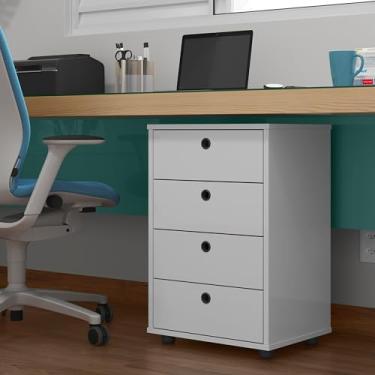 Imagem de Gaveteiro de Mesa de Cabeceira Classic Gaveteiro Organizador Escritório Home Office Quarto Decoração Com 4 Gavetas (BRANCO)