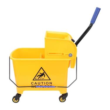 Imagem de Depisuta Balde de Esfregão Com Espremedor Lateral, Balde de Esfregão Comercial de 20L Com 4 Rodas e Alça, de Móvel Resistente para Limpeza de Pisos, Amarelo