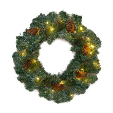 Imagem de Guirlanda Natalina Verde Decorada Pinha Com Luz LED Warm 40cm Natal Premium