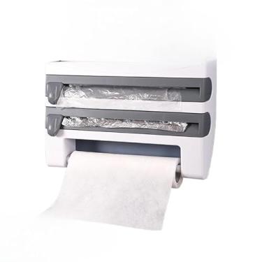 Imagem de Porta Papel Toalha Cozinha, Dispensador com Cortador para Papel Alumínio, Filme e Temperos(4 EM 1)