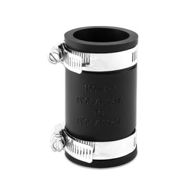 Imagem de QruiLanTu Acoplamento de tubo de PVC flexível de 3,8 cm com braçadeira de aço inoxidável, encaixe flexível para conectar tubos de ferro fundido, plástico e cobre, para conexões de esgoto e drenagem