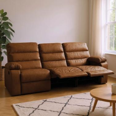 Imagem de Sofá 3 Lugares Reclinável Retrátil 183cm Naaman Sintético Pu Marrom K01 - D'rossi