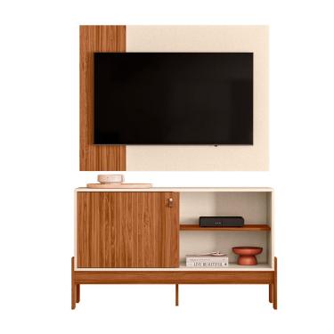 Imagem de Home Rack Painel 1.2 Wood Sala Para Tv De 42 Polegadas Cinamomo Mel Com Off White