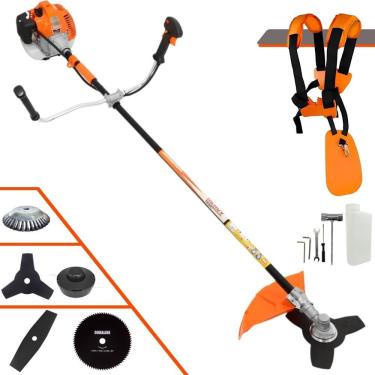 Imagem de Roçadeira Profissional Lateral Vulcan Vr520h À Gasolina 52cc 2,5hp 2t + Faca 2 Pontas 330mm + Faca 80 Dentes 255mm + Es