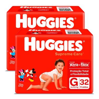 Imagem de Kit 2 Fralda Huggies Supreme Care Tamanho G Mega 32 Unidades Descartáveis