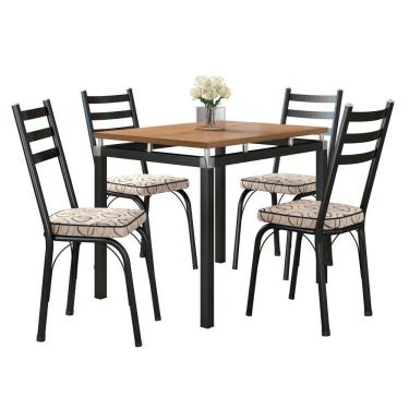 Imagem de Kit Mesa De Jantar Marva 91cm Com 04 Cadeiras Luisiana Cedro Ferro Preto - Pallazio