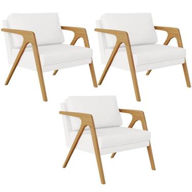 Imagem de Kit 03 Poltrona Pietra Estrutura De Madeira Corano Branco