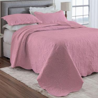 Imagem de Kit Cobre Leito Casal Classic Liso Ultrasonic + 2 Porta-travesseiros Floral Azalea