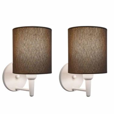 Imagem de Kit-2 Arandela Cilíndrica Md-2009 Base Branco Cúpula Em Tecido 14x15cm Caqui - Bivolt