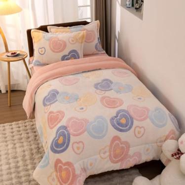 Imagem de Aimuan Conjunto de edredom de pelúcia fofo com estampa de coração fofo e acolchoado para meninas