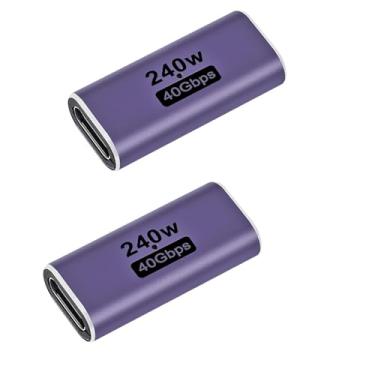 Imagem de 2 adaptadores USB C fêmea para fêmea, conector USB C fêmea para fêmea, extensor de adaptador USB tipo C suporta 240W, 40Gbps, 8K @60Hz para Steam Deck, MacBook, Thunderbolt etc