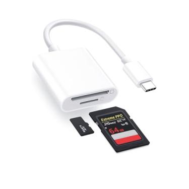 Imagem de Adaptador USB-C para leitor de cartão SD, compatível com smartphones e laptops, suporta cartões SD/TF de até 512 GB, velocidade de transferência de 14 a 16 MB/s, branco