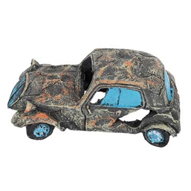 Imagem de Aquarium Fish Tank Ornament Resin Car Wreck Hiding Cave Decor for Fish Realistic Aquarium Rock Cave Decoration for Fish Hides and Terrarium Use