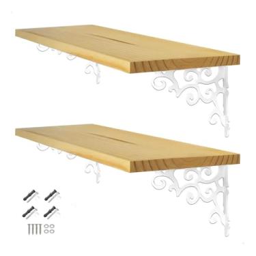 Imagem de Kit 2 Prateleira Madeira 75x25 Mão Francesa Cantoneira Alumínio (Branco)