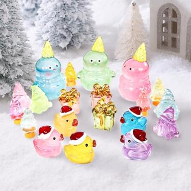 Imagem de 20 peças de estatuetas de Natal – Árvore de Natal em miniatura em miniatura cresça no escuro / pato/boneco de neve, mini estatueta de Natal multicolorida para artesanato, acessórios de festa de jardim
