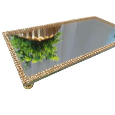 Imagem de Bandeja de espelho decoração quarto lavatório banheiro(Strass Dourado,PP 16 × 12)