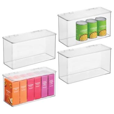 Imagem de Caixa de armazenamento empilhável de plástico iDesign com tampa articulada ou para cozinha – Conjunto de 4 – Transparente