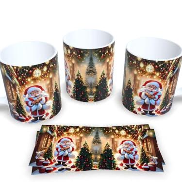 Imagem de Caneca de Cerâmica Importada Feliz Natal, Branca, 325ml, Estampa Personalizada, Papai Noel, Para Casa, Cilíndrica, m35