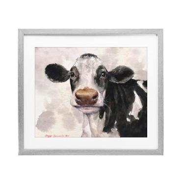 Imagem de Stupell Industries Linda vaca com fundo abstrato impressão emoldurada branca sob vidro, design por George Dyachenko, 43 x 53 cm