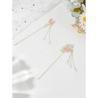 Imagem de 2 peças de 2 estilos de varas de cabelo de liga, palitos de cabelo de flor de metal, garfos de trava em forma de flor com imitação de pérola, acessórios de bloqueio vintage para mulheres em festas